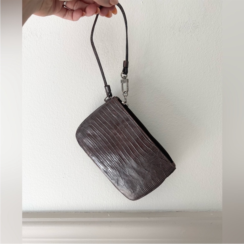 Elegant Brown Real Leather Small Wristlet Clutch